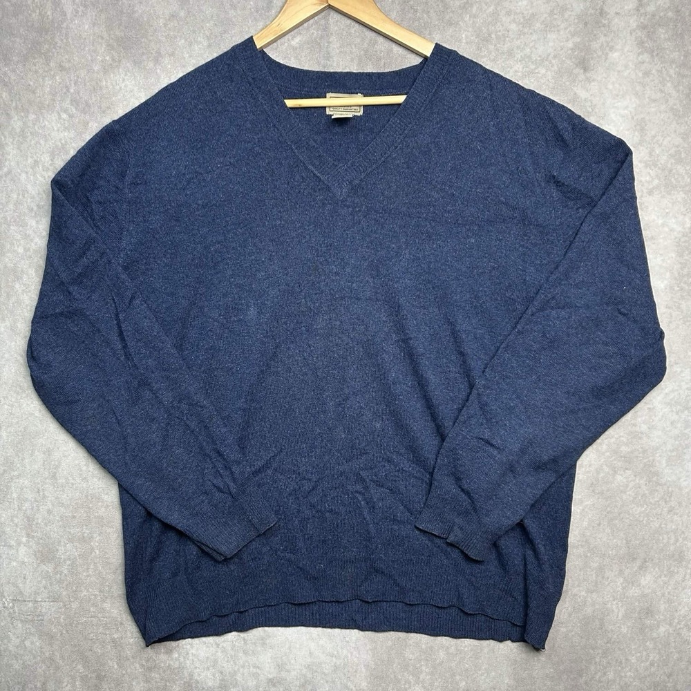 Vintage LL Bean Men's Large Blue 100% Cashmere Pullover V-Neck Sweater